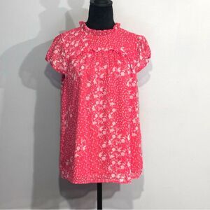 Joie Women’s Bright Coral 100% Polyester Short Sleeve Lined Floral Blouse size M